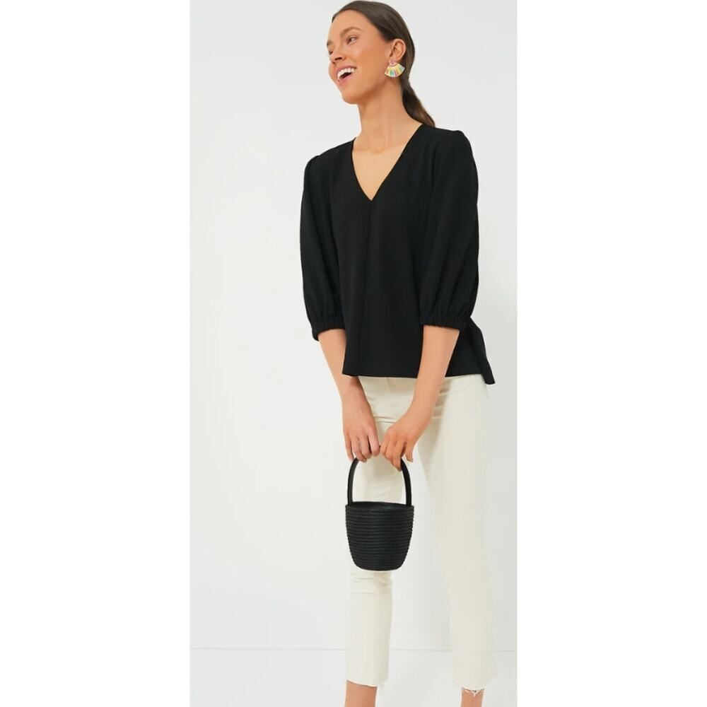 Tuckernuck Black V-Neck Puff-Sleeve Top